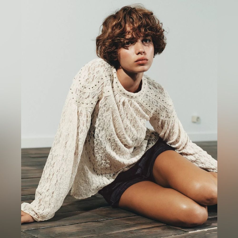 ZARA BOHO STUDDED LACE TOP